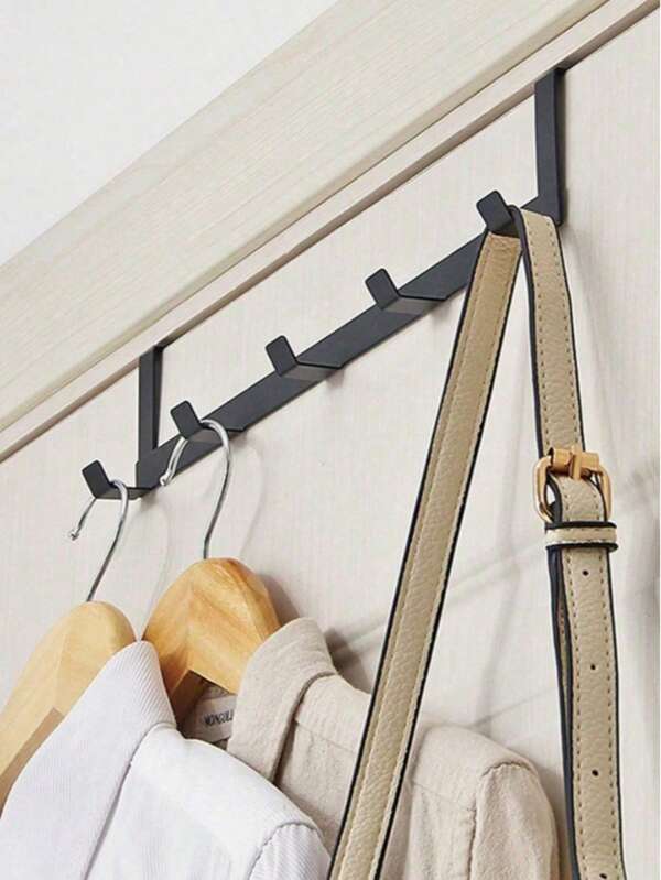 1 pieza Gancho sobre la puerta, 5 ganchos, adecuado para abrigos, sombreros, batas, toallas, aplicable para dormitorio, armario y talla grande. Este gancho sobre la puerta resistente y duradero es una solución de almacenamiento ideal, adecuada para artículos esenciales de dormitorio, decoración de cocina, decoración de baño, regalos y B