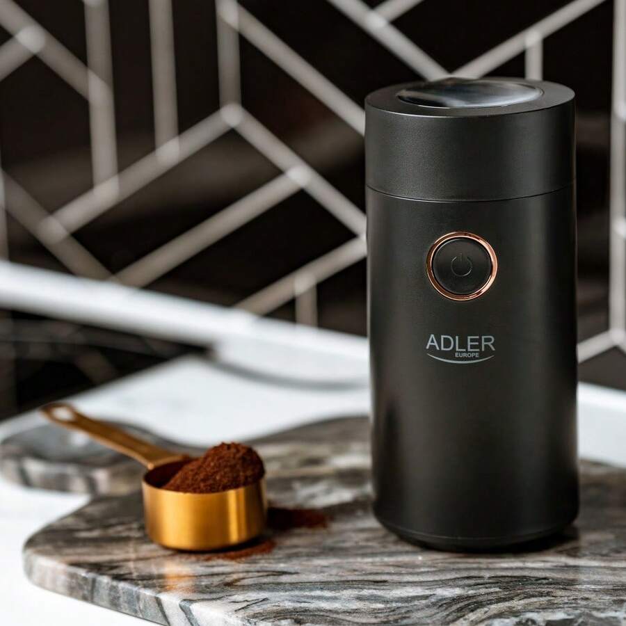 Adler Coffee Grinder, Electric Coffee Grinder, Blade Coffee Grinder - 75g Capacity, 150W, Metal Container, Transparent Lid, Black/Gold - EU E Type Plug(220-240V) - View 1