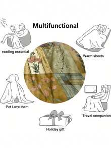 1pc Modern Minimalist Soft Comfortable Blanket, Animal Floral Pattern, Multi-Purpose Throw Blanket For Sofa, Bed, Outdoor Camping, Leisure, Home, Picnic, Travel, All-Season Comfort, Gift Blanket For Family And Friends - Multicolor - View 6
