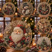 Christmas Pearl Diamond Painting Suncatcher Set 8 Inch, Pre-Assembled Metal Chain, Acrylic Round Plate With Lace Edge, 3D Mixed Size Pearl Beads, Holiday Window Wall Decor - A - View 5