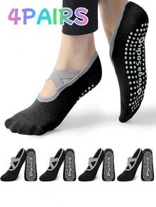 1/3/4 Pairs Women's Non-Slip Yoga Socks, Pilates Grip Socks With Cross Strap Design For Breathable Fit And Flexible Support, Suitable For Yoga, Pilates, Ballet, Dance, Studio Workout Grip - Multicolor - View 6