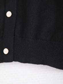 Tween Girl Knitted Round Neck Cute Puff Sleeve + Button Bow Design, Elegant Suitable For Outings Or Parties - Black - View 5