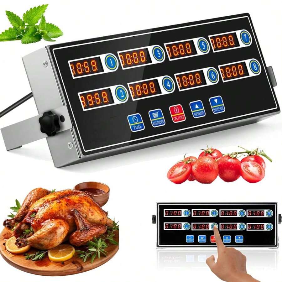 Temporizadores Comerciales De Cocina, Temporizador De Cocina Digital De 8 Canales, Temporizador De Cocina Comercial, Temporizador De Freidora, Temporizadores De Cocina Para Múltiples Eventos Para Restaurante - Negro - Ver 1