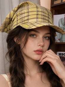 1 pieza Sombrero de sol de ala ancha a cuadros para mujer, gorra de béisbol plegable con abertura para coleta, sombrero de sol de verano con protección UV para exteriores, pañuelo de moda bordado - sombrero de pescador - Ver 3