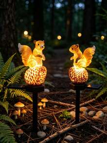 1pc Resin Pine Cone Squirrel Solar Ground Light, LED Garden Stake Light, Waterproof Outdoor Landscape Decorative Light, Suitable For Lawn, Yard, Patio, Backyard Decoration - Multicolor - View 3