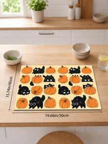 1pc Cat & Pumpkin Pattern Diatom Mud Kitchen Dish Drying Mat, Halloween, Can Be Used As Halloween Gift, Halloween Decoration, Absorbent Dish Drying Mat, Coffee Machine Mat, Dishwashing Mat, Sink Mat, Kitchen Countertop Protector, Suitable For Cups, Plates, Tableware And Kitchen Decor - Multicolor - View 11