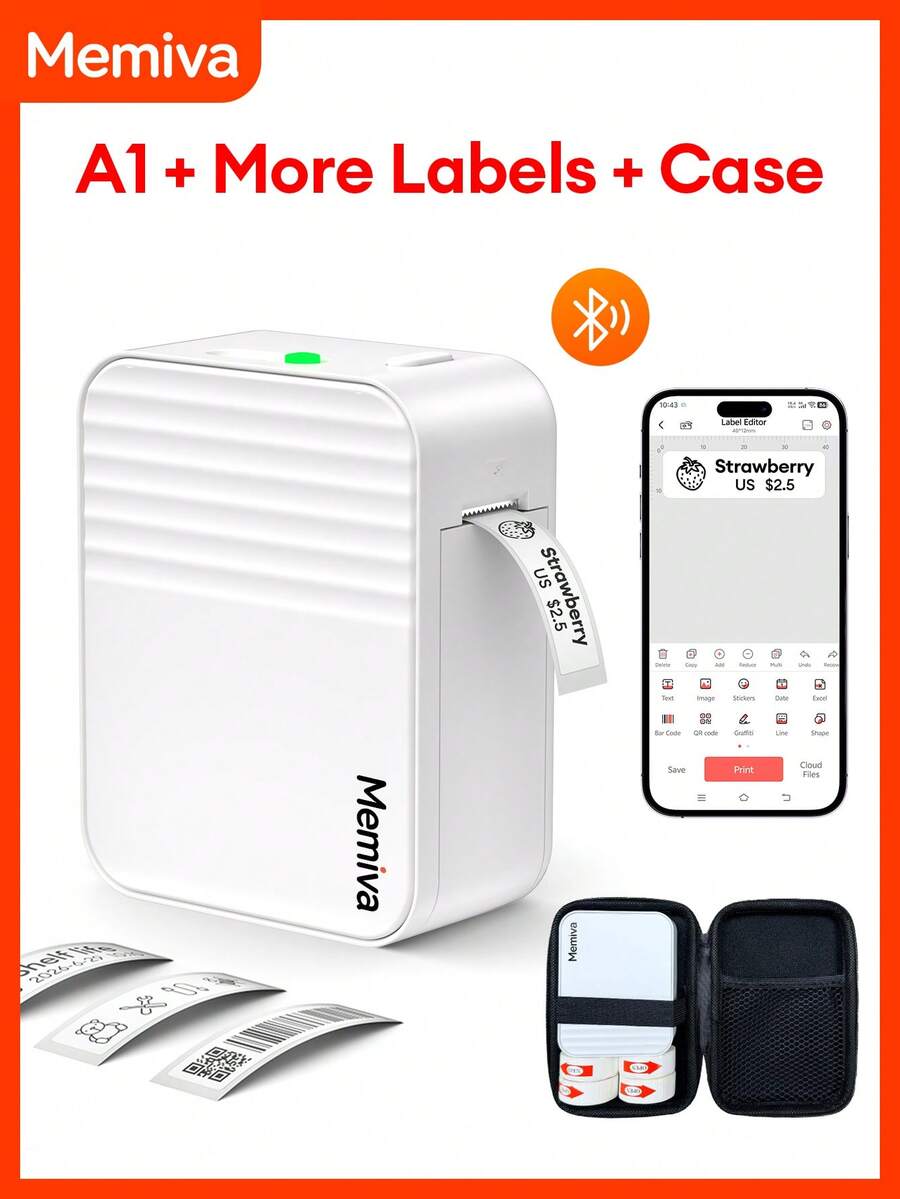 Printer Label Mini Marklife Memiva A1, Printer Stiker Perekat Tanpa Tinta Nirkabel Bluetooth untuk Usaha Kecil, Rumah, Sekolah, Kantor, Kompatibel dengan iOS & Android - MultiWarna - View 1