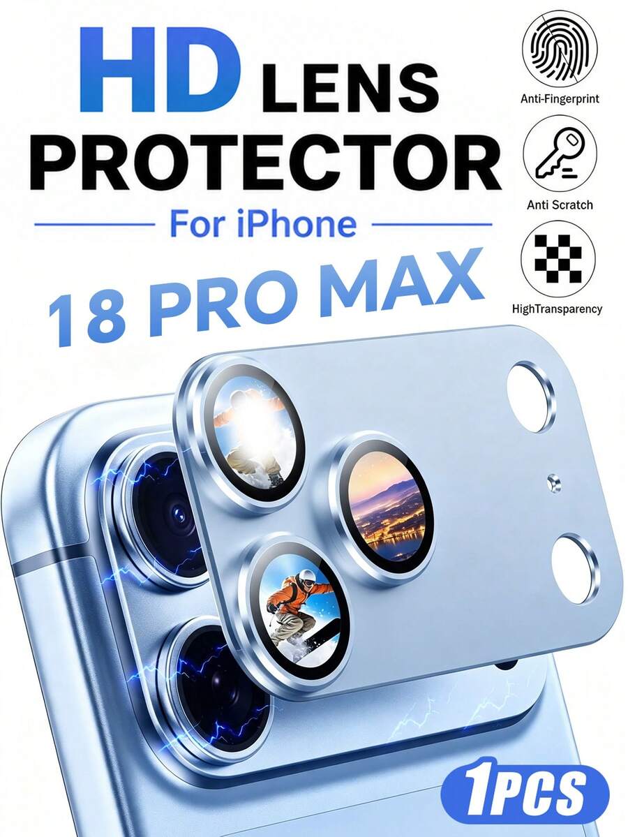 1入 [2026新款] 9H 鋼化玻璃相機鏡頭保護貼，適用於 iPhone 18 Pro Max/18 Pro/17 Pro Max/17 Pro，HD 高清透明、耐用柔軟、防刮、全覆蓋、無氣泡易安裝、相容手機殼、時尚設計、高品質玻璃 - 藏蓝色 - 查看 1