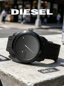 Diesel Men's Black Quartz Watch, 44mm Round Dial Pointer Wristwatch, Bold Black Dial, Silicone Strap, Casual Daily Watch, DZ1437 - Black - View 2
