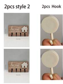 2/4pcs Wall-Mounted Key Hooks, Fashionable Entryway Wall Key Storage Rack, Wooden Wall Decor, Decorative Key Rack, Handmade Wooden Home Decor, Detachable Wooden Key Rack - Multicolor - View 9