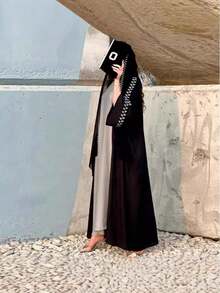 1pc Elegant Embroidered Hijab With Shawl, Fashionable Abaya Suitable For Women's Daily Wear, All Season - Multicolor - View 9