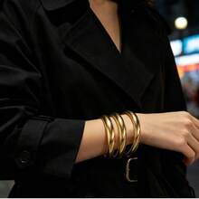 3pcs/Set Gold-Plated Iron Alloy Smooth Bangle Bracelet Set, Large Medium Small Sizes Stackable Solid Color Bracelets, Women's Daily Party Outfit Jewelry Gift - Gold - View 1