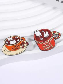Warm Hot Cocoa Cup Brooch Cute Animal Marshmallow Pattern Backpack Jacket Decorative Pin - Multicolor - View 4