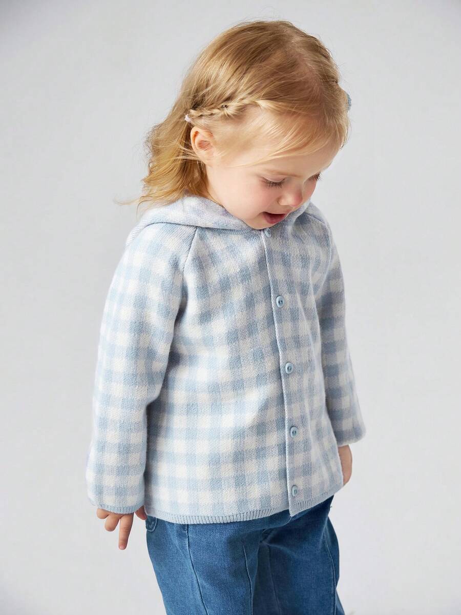 mini bala Charming Autumn Unisex Baby Girl Pixie Hood Knit Cardigan Soft Warm Layering Outer Top - White and Blue - View 1
