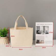 5-PCS Canvas Shoulder Tote Bag, Minimal Plain Shopper Bag For Books, Documents And Daily Essentials - Apricot - View 10