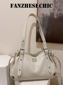 Shoulder Bag With Rivet Decoration, Detachable Shoulder Strap And Zipper Closure, Cool Style Underarm Bag, Women's Bag, Unique Niche Design, Suitable For Daily Outings, Dates, Commuting And Casual Crossbody Wear - Beige - View 8