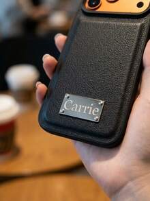 Personalized Custom Name Laser Engraved Metal Nameplate Faux Litchi Texture Leather Shockproof Protective Phone Case Compatible With IPhone 11 12 13 14 15 16 17 18 Pro Max Large Camera Cutout Anti‑Drop Soft Bumper Durable Phone Back Cover Stylish Daily Office Work Travel Dating Party Accessory, Thoughtful Customized Gift For Women Girls Girlfriend Best Friend Birthday Holiday Present - Black - View 6
