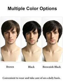 Men Short Layered Wig With Side Fringe, Trimmable Natural Synthetic Heat Resistant Hair Wig, Breathable Wig Cap For Daily Wear & Costume - Multicolor - View 9