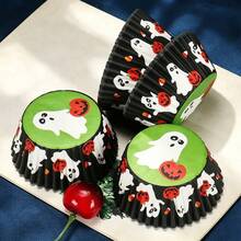 100 lembar Alas Cupcake Halloween, Motif Hantu Jaring Laba-laba, Kertas Cupcake Standar, Cocok untuk Pesta Halloween, Digunakan untuk Membuat Kue dan Dekorasi Makanan Penutup - MultiWarna - View 3