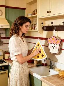 2pcs/4pcs Cartoon Food Shaped Hand Towels, Cute Toast, Cookie, Cupcake And Pizza Hand Towels, Absorbent And Hangable, Suitable For Home Kitchen - Multicolor - View 8