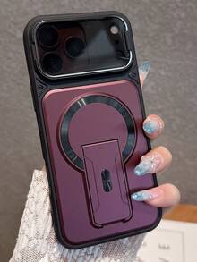 豪華磁吸支架相機保護手機殼，相容 iPhone 17 Pro Max 17 Pro 17 16 Pro Max 16 Pro 16 15 Pro Max 15 Pro 15 14 Pro Max 14 Pro 14 13 Pro Max 13 Pro 13 12 Pro Max 12 Pro 12 11，支援無線充電防震後蓋 - 櫻桃紅色 - 查看 2