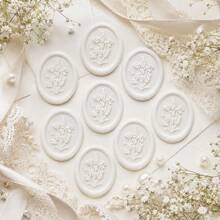 20PCS/Pack Floral Pattern Wax Seal Stickers, Used For Wedding Invitations, Party Invitations Decoration, Gift Wrapping, Scrapbooking Decoration - Ivory White - Flower - White - View 6