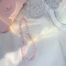 1 Peça Cordão de Telefone com Contas de Coração de Princesa Sereia, Pingente Charm de Capa de Telefone, Corrente Decorativa DIY com Contas para Pulso, Pingente de Corrente para Câmera CCD, Chaveiro Charm Fashion INS - Rosa chiclete - Visão 2