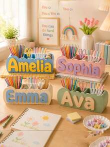 Organizador de Escritorio Personalizado con Nombre, Soporte para Bolígrafos Impreso en 3D, Decoración de Habitación, Regalo de Navidad, Configuración de Escritorio Modular - Multicolor - Ver 2