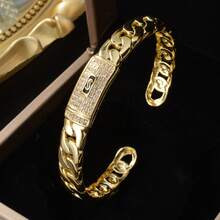 Fashionable Luxurious 18K Gold-Plated Zirconia Copper Bracelet, Suitable For Both Men Women, Suitable For Daily Party Wear, Hip-Hop Gift Jewelry - Gold - View 2