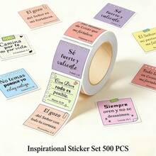500pcs Spanish Bible Verse Roll Stickers, Macaron Style Inspirational Quotes Self-Adhesive Labels, Fresh Colors, Scrapbook Diary Decoration, Gift Envelope Seal DIY Handmade Decorative Small Stickers - Spanish - View 2
