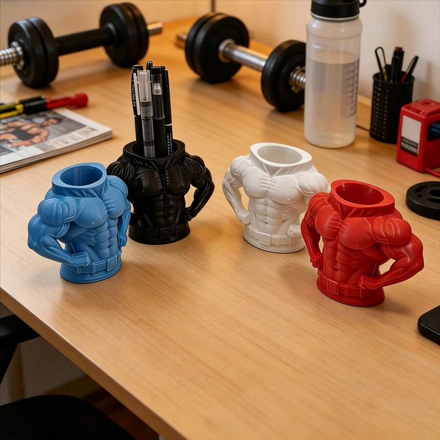 Funny Muscle Man Shaped Pen Holder, Creative Desktop Storage Bucket, Student Gift, Makeup Brush Organizer - Multicolor - View 1