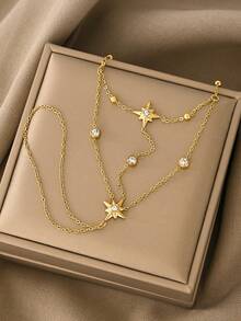 18K Gold Plated Stainless Steel Minimalist Finger Chain, Elegant Mother's Gift, Suitable For Daily, Party, Formal Occasions, Adjustable Finger Jewelry For Women, Suitable For Date, Vacation, Anniversary, Birthday Gift, Women's Fashion Accessory - Gold - View 1