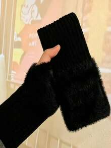 Women's Fingerless Gloves, Faux Fur Cuff, Soft Warm Knitted Sleeve, Touchscreen Friendly, Suitable For Typing, Autumn New Arrival, Essential Accessory For Classroom Or Shopping - Multicolor - View 8