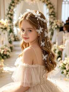 1pc Cross-Border European & American Girls Aesthetic Hair Comb Handmade Pearl Pendant Tassel Hair Accessory For Wedding Party Updo Bridal Headpiece Valentine's Day - White - View 1