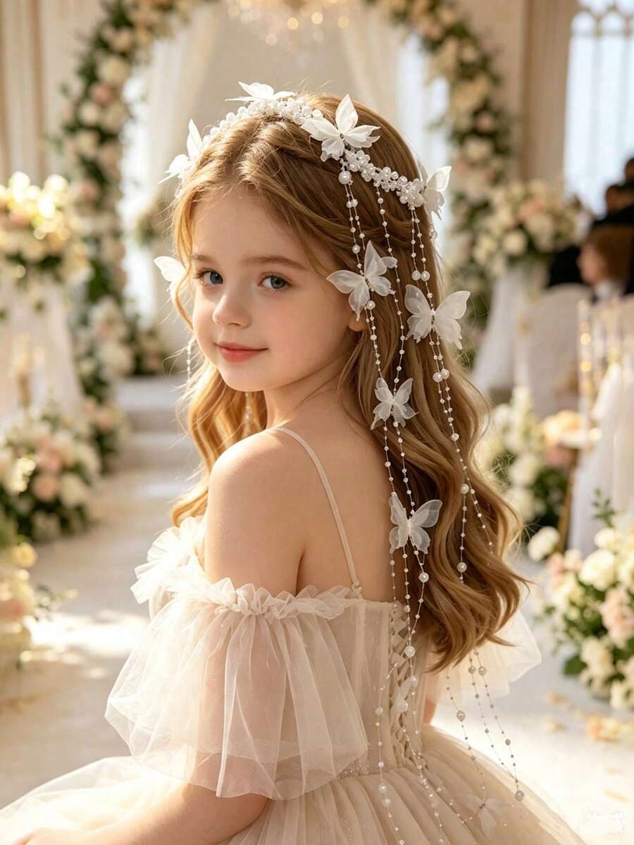 1pc Cross-Border European & American Girls Aesthetic Hair Comb Handmade Pearl Pendant Tassel Hair Accessory For Wedding Party Updo Bridal Headpiece Valentine's Day - White - View 1