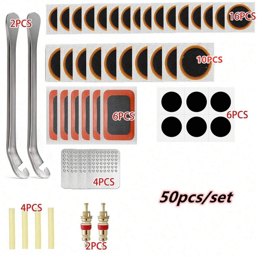 1 Set Heavy Duty Universal Bicycle Tire Repair Tool Kit, Glue-Free Self-Adhesive Patches, Metal File, Portable Storage Box, Suitable For Mountain Bikes, Road Bikes, Commuter Bicycles, Motorcycles - Multicolor - View 1