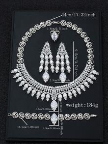 1 Set 5pcs Fashion Luxury Water Drop Zirconia Earrings Necklace Bracelet Ring Women Jewelry Set For Holiday Party Wedding Evening Dress - Water Droplets - View 6