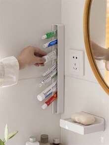 1/2/3pcs Wall-Mounted Toothpaste/Facial Cleanser Holder, Plastic Wall Storage Clip, White Easy-To-Install Bathroom Wall Clip, Toothpaste/Facial Cleanser Holder, Hand Cream Storage Rack - White - View 4