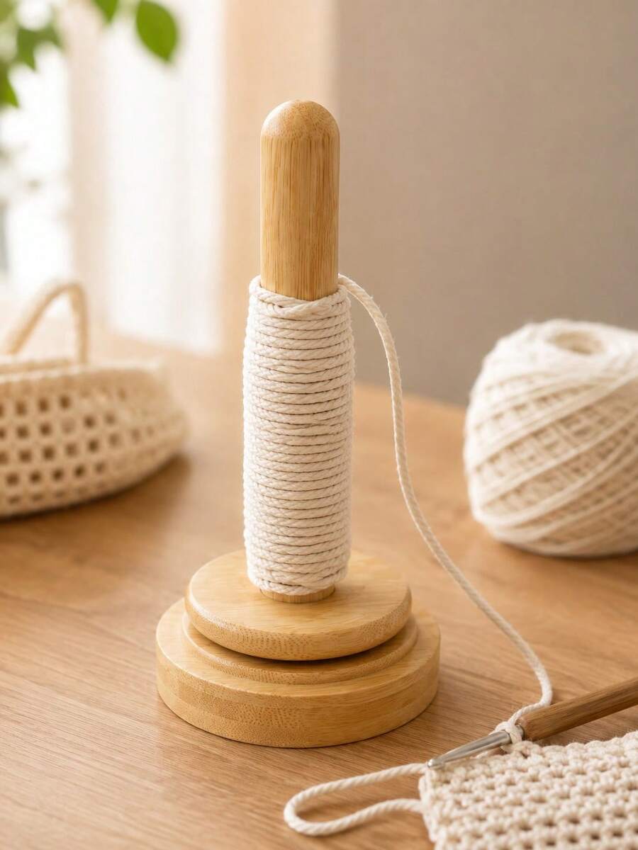 1pc Yarn Spool Holder, Minimalist Natural Bamboo Rotating Yarn Spool Stand, Anti-Tangle Smooth Rotating Base, Time-Saving Knitting Supplies, Suitable For Crochet Enthusiasts, Applicable For Handmade Crochet, Handmade Knitting And Desktop Craft Use - A - View 1