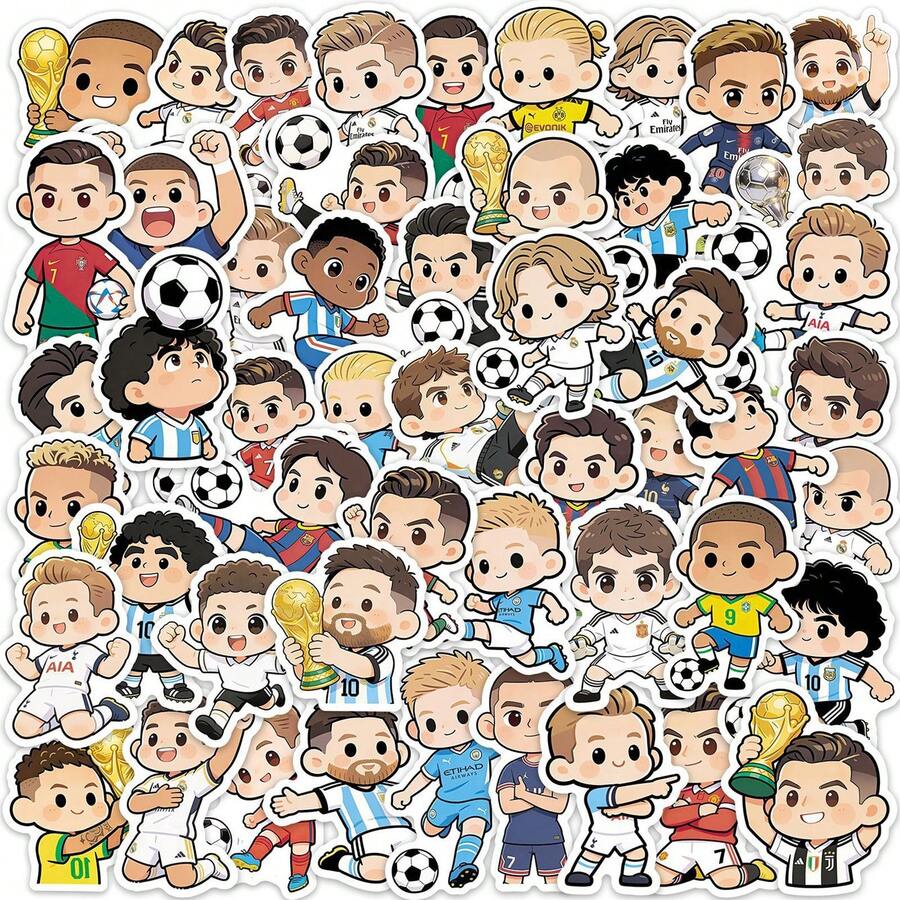 FIFA 50張克里斯蒂亞諾·羅納爾多與梅西足球貼紙,可愛卡通球員,7號與10號球衣,獎盃與足球圖案,適合球迷 - 多色1 - 查看 1