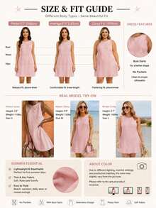 Starfish Women's Fashionable Versatile Minimalist Elegant Khaki Round Neck Sleeveless Dress, Suitable For Commuting In Spring And Summer Pink - Pink - View 8