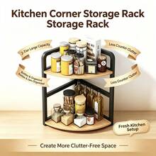 2-Tier Light Oak Corner Kitchen Countertop Storage Rack, Multifunctional Spice Organizer - Multicolor - View 1