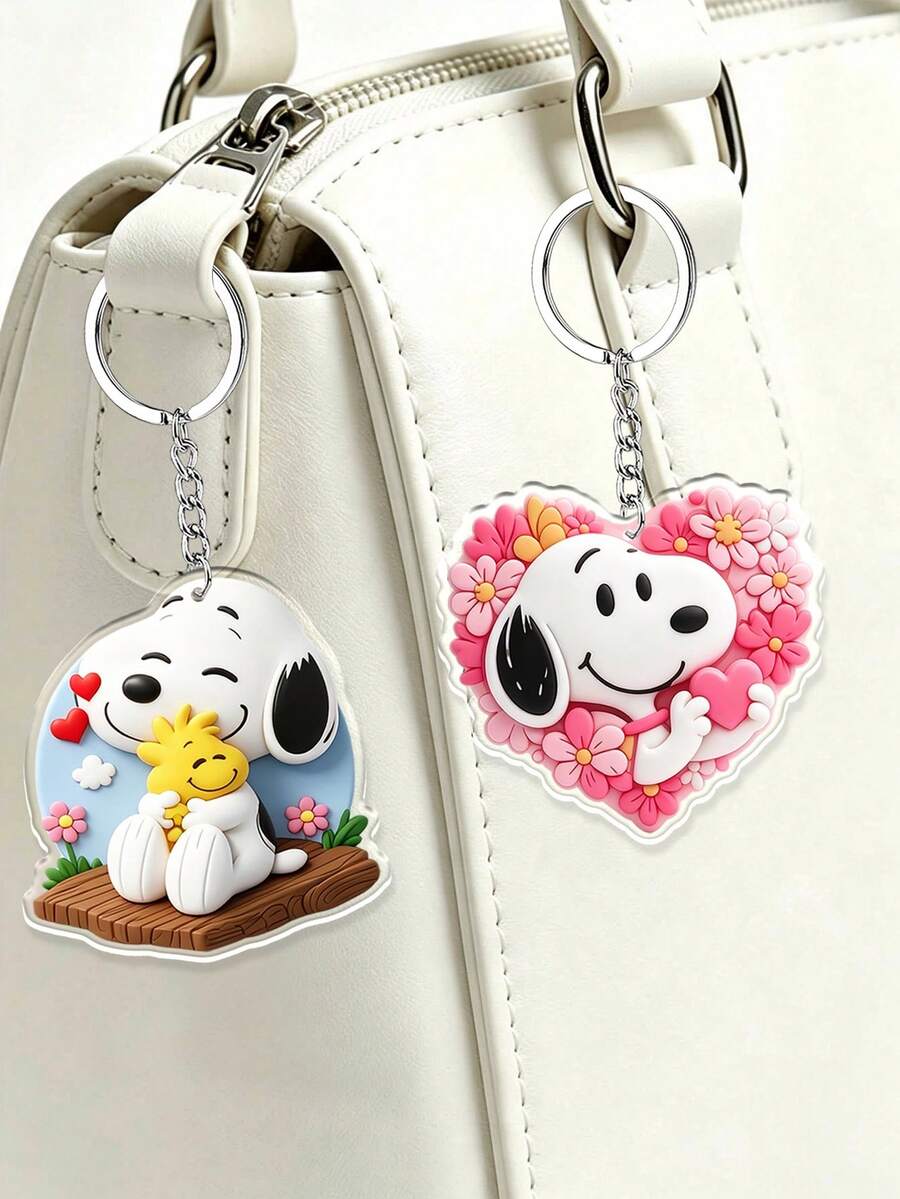Splendor 2pcs/Set Gantungan Kunci Gaya Manis, Liontin Kartun Hati & Bunga Lucu, Gantungan Kunci Logam Tahan Lama dengan Rantai Penghubung, Cocok untuk Ransel, Tas Tangan, dan Dekorasi Kunci Sehari-hari - MultiWarna - View 1