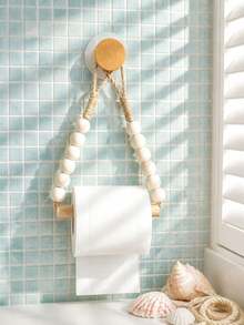 1pc No-Drill Wall-Mounted Rope Woven Toilet Paper Holder, Kitchen Wall-Mounted Paper Towel Rack With Hook, Modern Home Fashion Bathroom Accessory, Woven Toilet Paper Holder, Rope Hanging Paper Towel Roll, Vintage Natural Unique Bathroom Accessory - Multicolor - View 8