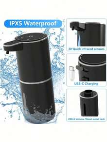 Automatic Soap Dispenser, No Pressing Required, Sensor Activated, Convenient And Fast, Black And White Options, 380ml Large Capacity, USB Rechargeable, Premium Design, Kitchen And Bathroom Cleaning Tool, Perfect Halloween Gift! - View 6