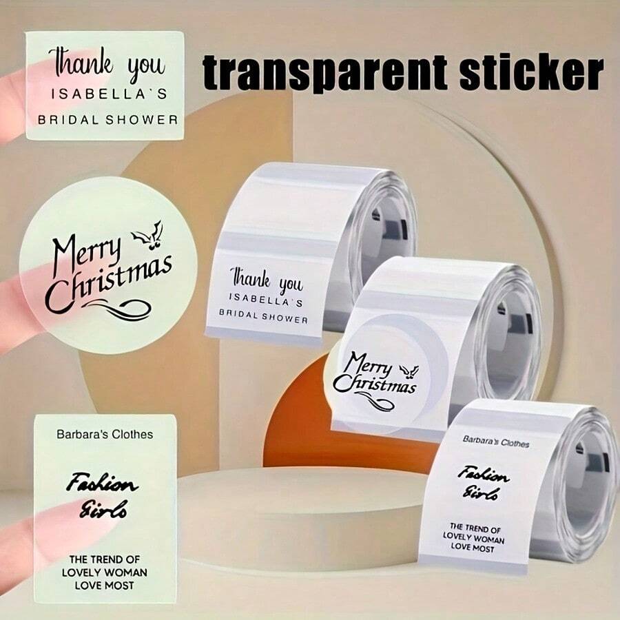 Stiker Transparan Bebas Tinta Cetak, Tersedia Berbagai Ukuran, Tahan Aus, Cocok untuk Rumah, Sekolah, Kantor, Usaha Kecil, Label Terima Kasih, Label Harga, Cocok untuk Marklife P50