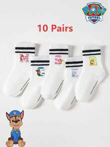 Paw Patrol 1/5/10 أزواج جوارب أطفال باو باترول، تصميم جرو لطيف بخطوط ملونة، جوارب شتوية متوسطة الطول - متعدد الألوان - مشاهدة 20