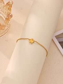 1PC Minimalist Flower Charm Bracelets For Women Gold Color Stainless Steel Flower Bracelet Wedding Christmas Jewelry Gift - Multicolor - View 6