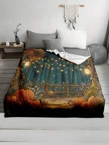 1pc Soft And Comfortable Halloween Flannel Blanket, 2D Printed Blanket For Office Nap, Sofa And Bed Decor, Outdoor Camping Leisure Blanket, Suitable As Gift For Family And Friends - Multicolor - View 6