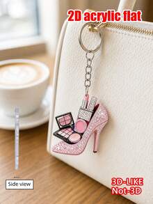 2d Flat Acrylic High‑Heel Shoe Makeup Keychain, Rose Red Rhinestone Studded Sparkly Charm For Backpack Phone Handbag Car Key, Cute Girls Gift For Birthday Back‑To‑School Teacher'S Day Halloween, Note: 2d Flat Not 3d - One Size Fits All - View 8